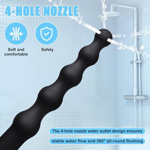 Boquillas de Enema de Ducha, 4 Orificios de Spray de Agua, Boquillas de Silicona Cómodas y Reutilizables para Hombres y Mujeres, Color Negro - imagen 6