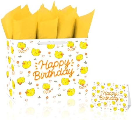 Bolsa de Regalo Grande de Pato Lindos BATYONGOGA de 33 cm con Tarjeta de Felicitación y Papel de Seda - Bolsa Temática de Animales de Granja para - imagen 1