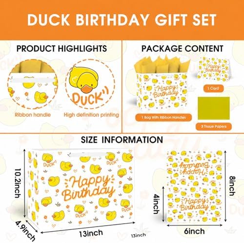 Bolsa de Regalo Grande de Pato Lindos BATYONGOGA de 33 cm con Tarjeta de Felicitación y Papel de Seda - Bolsa Temática de Animales de Granja para - imagen 3