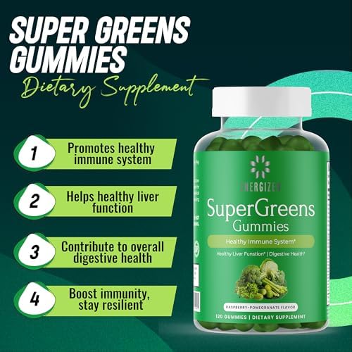 Gomitas Energizen Green Superfood Plus - Apoya el Hígado, Digestión e Inmunidad - Veganas, Sin OGM, Sin Gluten - Sabor Frambuesa y Granada - 120 - imagen 2