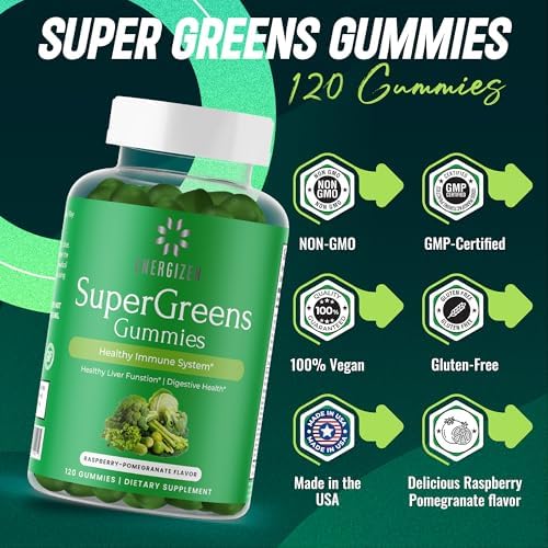 Gomitas Energizen Green Superfood Plus - Apoya el Hígado, Digestión e Inmunidad - Veganas, Sin OGM, Sin Gluten - Sabor Frambuesa y Granada - 120 - imagen 3