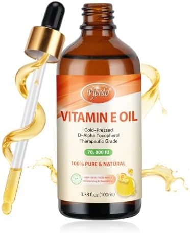 Aceite de Vitamina E Pjordo - 100% Puro y Natural, 70,000 UI de Aceite Orgánico de Vitamina E Frío para Piel, Rostro, Cabello, Uñas y Cicatrices, - imagen 1