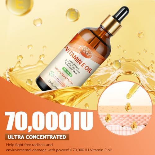 Aceite de Vitamina E Pjordo - 100% Puro y Natural, 70,000 UI de Aceite Orgánico de Vitamina E Frío para Piel, Rostro, Cabello, Uñas y Cicatrices, - imagen 2