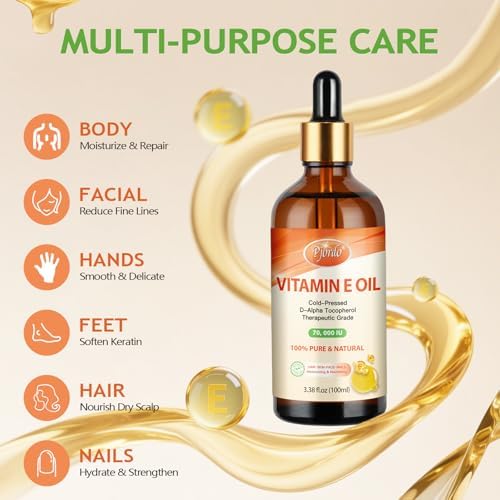 Aceite de Vitamina E Pjordo - 100% Puro y Natural, 70,000 UI de Aceite Orgánico de Vitamina E Frío para Piel, Rostro, Cabello, Uñas y Cicatrices, - imagen 4