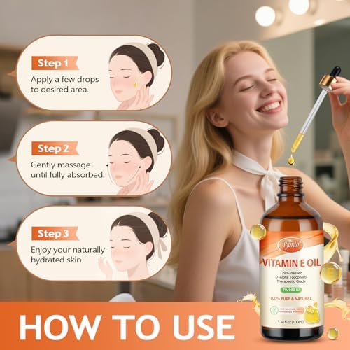 Aceite de Vitamina E Pjordo - 100% Puro y Natural, 70,000 UI de Aceite Orgánico de Vitamina E Frío para Piel, Rostro, Cabello, Uñas y Cicatrices, - imagen 7