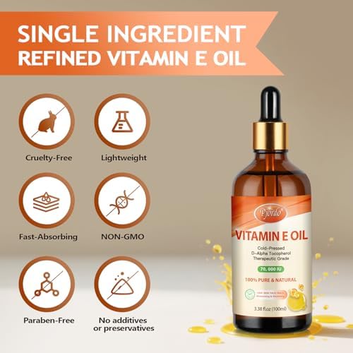 Aceite de Vitamina E Pjordo - 100% Puro y Natural, 70,000 UI de Aceite Orgánico de Vitamina E Frío para Piel, Rostro, Cabello, Uñas y Cicatrices, - imagen 8