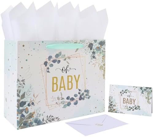 Set de 1 Bolsa Grande de Regalo de 13'' con Asas, Tarjeta de Felicitación, Papel de Seda y Stickers para Bebé Niños, Fiesta de Baby Shower, - imagen 1