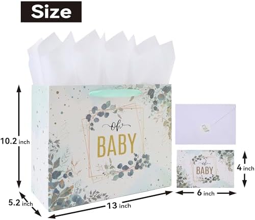 Set de 1 Bolsa Grande de Regalo de 13'' con Asas, Tarjeta de Felicitación, Papel de Seda y Stickers para Bebé Niños, Fiesta de Baby Shower, - imagen 2