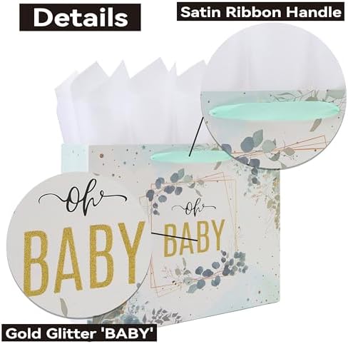 Set de 1 Bolsa Grande de Regalo de 13'' con Asas, Tarjeta de Felicitación, Papel de Seda y Stickers para Bebé Niños, Fiesta de Baby Shower, - imagen 4