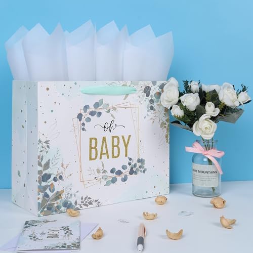 Set de 1 Bolsa Grande de Regalo de 13'' con Asas, Tarjeta de Felicitación, Papel de Seda y Stickers para Bebé Niños, Fiesta de Baby Shower, - imagen 5