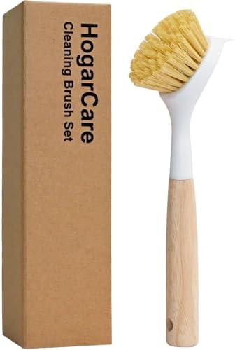 Cepillo para Platos HogarCare con Mango de Madera y Raspador Integrado, Cepillo para Sartenes y Olla, Color Amarillo - imagen 1