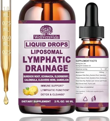 Gotas para Drenaje Linfático Orgánicas, Suplementos de Limpieza Linfática y Soporte Inmunológico con Equinácea, Bardana, Saúco y Diente de León, 2 Fl - imagen 1