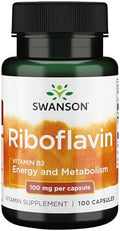 Suplemento de Vitamina B2 (Riboflavina) de Swanson - Apoya la Salud Visual, Función Tiroidea y Metabolismo Energético - 100 Cápsulas de 100mg - imagen 1