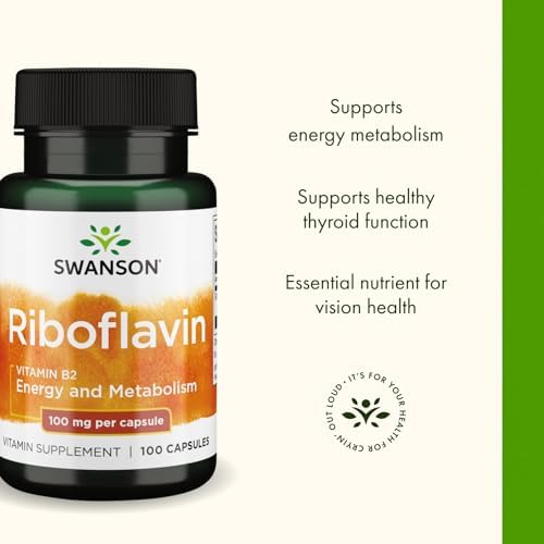 Suplemento de Vitamina B2 (Riboflavina) de Swanson - Apoya la Salud Visual, Función Tiroidea y Metabolismo Energético - 100 Cápsulas de 100mg - imagen 4
