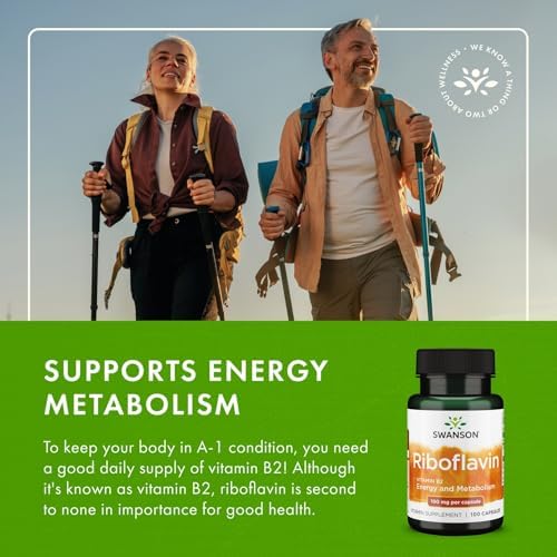 Suplemento de Vitamina B2 (Riboflavina) de Swanson - Apoya la Salud Visual, Función Tiroidea y Metabolismo Energético - 100 Cápsulas de 100mg - imagen 6