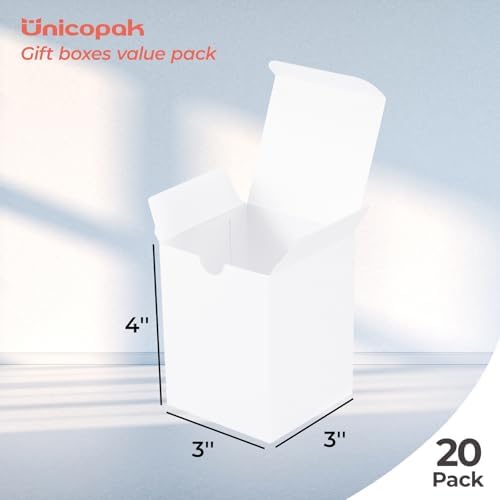 Cajas de Regalo UnicoPak 20 Piezas 3x3x4 Blancas, Cajas de Cartón Pequeñas para Velas, Perfumes, Tarros y Adornos - Cajas Favor Fáciles de Armar para - imagen 2