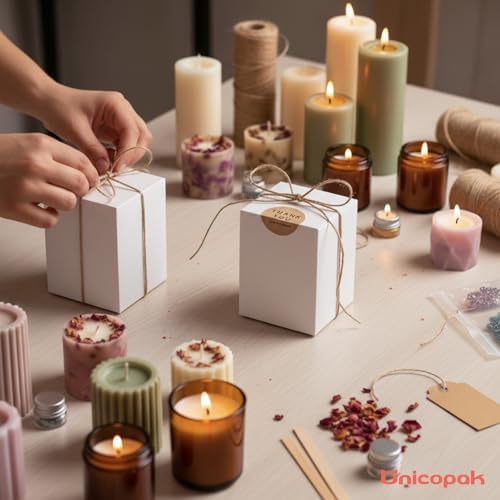 Cajas de Regalo UnicoPak 20 Piezas 3x3x4 Blancas, Cajas de Cartón Pequeñas para Velas, Perfumes, Tarros y Adornos - Cajas Favor Fáciles de Armar para - imagen 5
