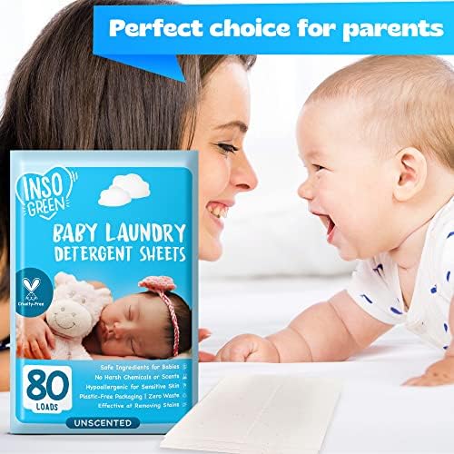 Hojas de Detergente para Ropa de Bebé, 80 Cargas, Sin Fragancia – Suave para Piel Sensible, Ideal para Ropa de Infantes y Niños Pequeños - imagen 3