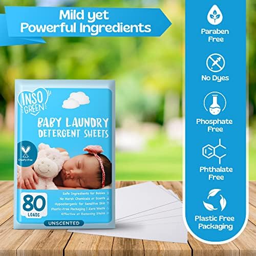 Hojas de Detergente para Ropa de Bebé, 80 Cargas, Sin Fragancia – Suave para Piel Sensible, Ideal para Ropa de Infantes y Niños Pequeños - imagen 5