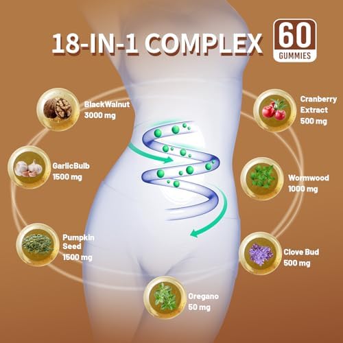 Gomitas 18 en 1 de Ajenjo, Nogal Negro y Clavo para Adultos, Apoyo Hepático, con Aceite de Semilla de Calabaza, Limpieza Rápida del Intestino y Salud - imagen 3