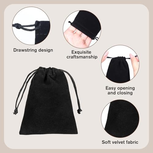 Bolsitas de Terciopelo Exircy 10 Pcs con Cierre, 2.8x3.5 In, Bolsas Negras para Regalos, Bodas, Halloween, Graduaciones y Fiestas de Navidad - imagen 3