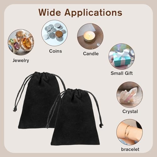 Bolsitas de Terciopelo Exircy 10 Pcs con Cierre, 2.8x3.5 In, Bolsas Negras para Regalos, Bodas, Halloween, Graduaciones y Fiestas de Navidad - imagen 4