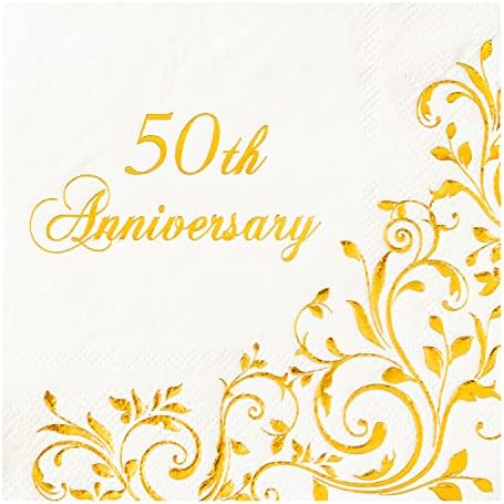 Servilletas de cóctel Crisky de 3 capas con foil dorado para 50 aniversario, desechables, 50 piezas, decoración de fiesta de boda dorada - imagen 1