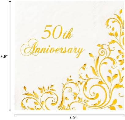 Servilletas de cóctel Crisky de 3 capas con foil dorado para 50 aniversario, desechables, 50 piezas, decoración de fiesta de boda dorada - imagen 7
