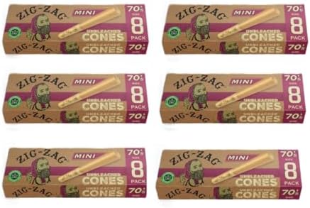 Conos Pre-enrollados Zig-Zag Mini Sin Blanquear - Naturales, Llenado Fácil y Larga Duración - 70mm - Paquete de 6 (8 Conos por Paquete) - imagen 2