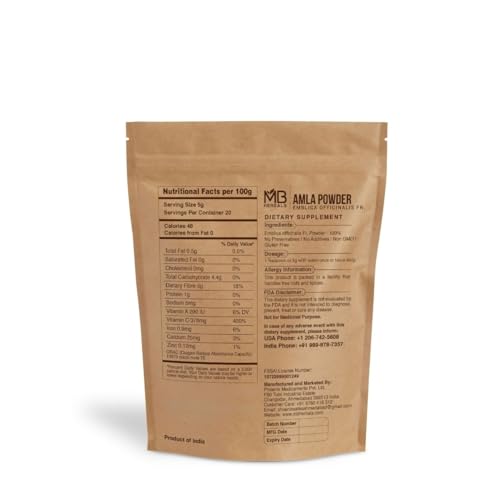 Polvo de Amla sin Semillas MB Herbals 3.5 oz / 100g | Grosella India | No GMO | No Irradiado | Crudo Sin Gluten | Sin Conservadores - imagen 2