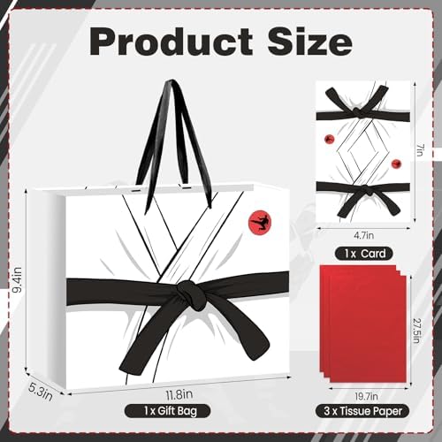 Bolsas de Regalo Neptniopllab para Karate, Papel de Regalo Blanco para Cumpleaños, Decoración de Fiesta de Taekwondo con Asas y Papel de Seda para - imagen 2