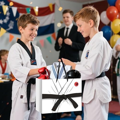 Bolsas de Regalo Neptniopllab para Karate, Papel de Regalo Blanco para Cumpleaños, Decoración de Fiesta de Taekwondo con Asas y Papel de Seda para - imagen 4
