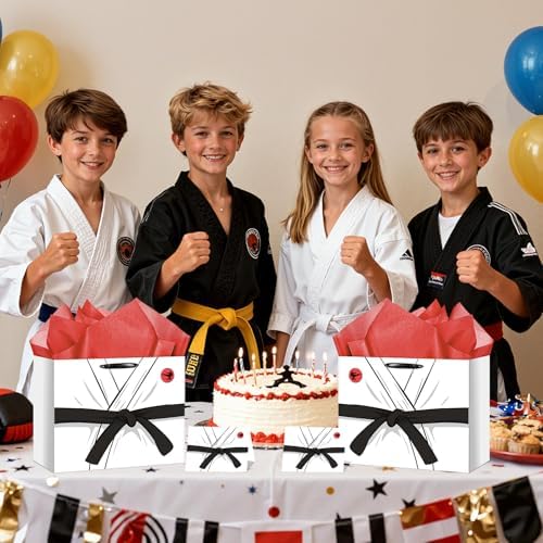 Bolsas de Regalo Neptniopllab para Karate, Papel de Regalo Blanco para Cumpleaños, Decoración de Fiesta de Taekwondo con Asas y Papel de Seda para - imagen 5