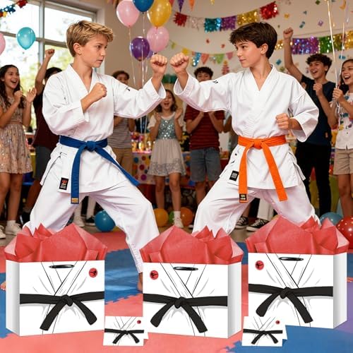 Bolsas de Regalo Neptniopllab para Karate, Papel de Regalo Blanco para Cumpleaños, Decoración de Fiesta de Taekwondo con Asas y Papel de Seda para - imagen 6