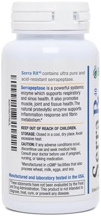 Serra-RX 40,000 SPU Serrapeptasa - Enzima Proteolítica Sistémica Resistente al Ácido, No GMO, Sin Gluten, Vegana, 90 Cápsulas Veganas - imagen 2