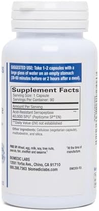 Serra-RX 40,000 SPU Serrapeptasa - Enzima Proteolítica Sistémica Resistente al Ácido, No GMO, Sin Gluten, Vegana, 90 Cápsulas Veganas - imagen 3