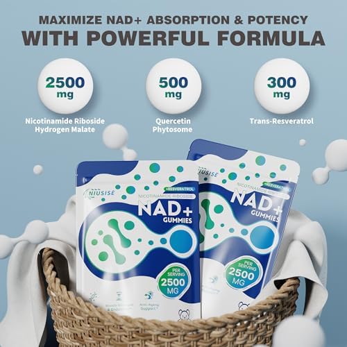 Gomitas SIN AZÚCAR NIUSISE NAD, Suplemento de NAD+ con Ribósido de Nicotinamida Liposomal, Resveratrol, Quercetina, Sabor a Arándano, 60 Gomitas - imagen 4
