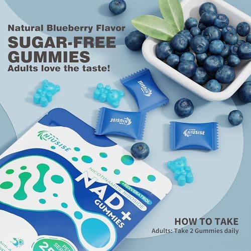 Gomitas SIN AZÚCAR NIUSISE NAD, Suplemento de NAD+ con Ribósido de Nicotinamida Liposomal, Resveratrol, Quercetina, Sabor a Arándano, 60 Gomitas - imagen 7