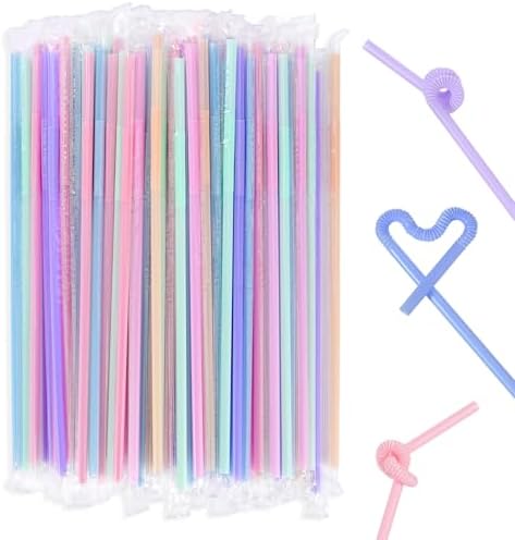 100 Piezas de Popotes Desechables de Plástico Flexibles y Coloridos de 10.24 de Largo - Perfectos para Jugos, Café, Cocteles y Fiestas - imagen 1
