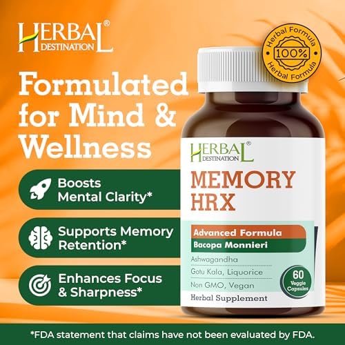Suplemento Cognitivo Herbal Destination Memory Hrx - Mejora la Memoria y el Enfoque, 60 Cápsulas Vegetarianas, Libre de Gluten y Lácteos - imagen 3