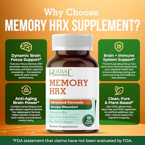 Suplemento Cognitivo Herbal Destination Memory Hrx - Mejora la Memoria y el Enfoque, 60 Cápsulas Vegetarianas, Libre de Gluten y Lácteos - imagen 4
