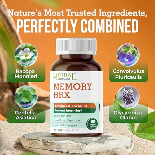 Suplemento Cognitivo Herbal Destination Memory Hrx - Mejora la Memoria y el Enfoque, 60 Cápsulas Vegetarianas, Libre de Gluten y Lácteos - imagen 5