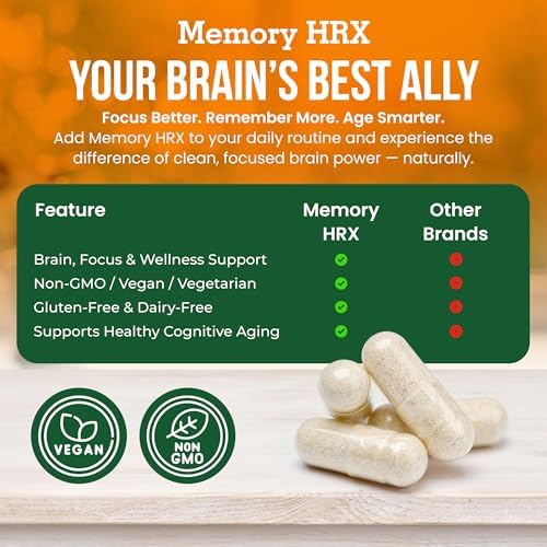 Suplemento Cognitivo Herbal Destination Memory Hrx - Mejora la Memoria y el Enfoque, 60 Cápsulas Vegetarianas, Libre de Gluten y Lácteos - imagen 7