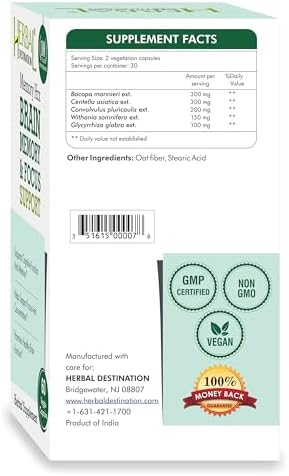 Suplemento Cognitivo Herbal Destination Memory Hrx - Mejora la Memoria y el Enfoque, 60 Cápsulas Vegetarianas, Libre de Gluten y Lácteos - imagen 8