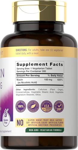 Carlyle Niacina 100mg | 300 Tabletas Vegetarianas | Sin OGM, Libre de Gluten | Fórmula de Alta Potencia - imagen 2