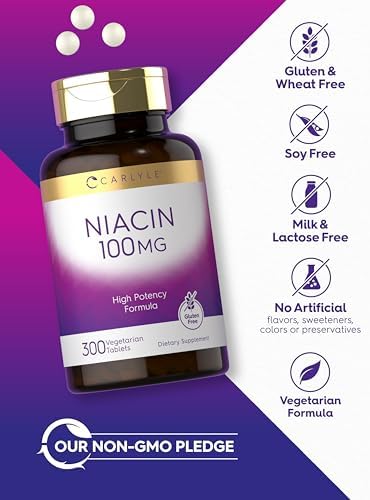 Carlyle Niacina 100mg | 300 Tabletas Vegetarianas | Sin OGM, Libre de Gluten | Fórmula de Alta Potencia - imagen 5
