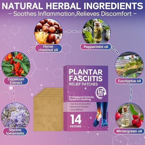 Alivio para Fascitis Plantar, Parche Natural para el Dolor en el Talón, Máxima Potencia por 12 Horas, 14 Parches para Sore de Articulaciones - imagen 2