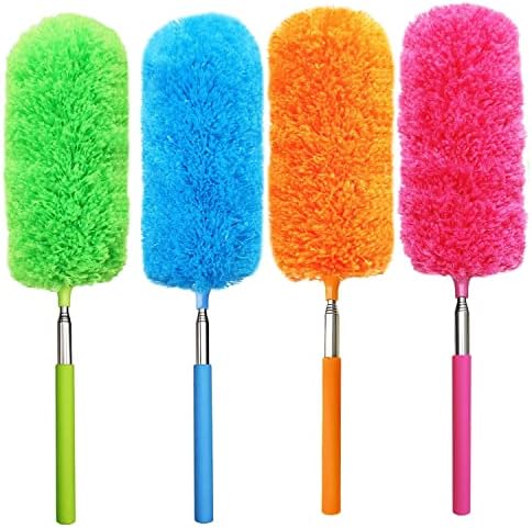 Paquete de 4 Plumero de Microfibra, con Mango Extensible y Cabeza Flexible, Herramienta de Limpieza Lavable para Oficina, Auto, Computadora, Muebles, - imagen 1