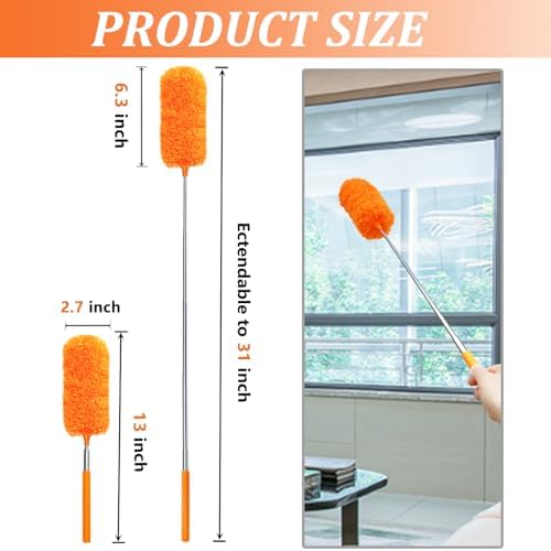 Paquete de 4 Plumero de Microfibra, con Mango Extensible y Cabeza Flexible, Herramienta de Limpieza Lavable para Oficina, Auto, Computadora, Muebles, - imagen 2
