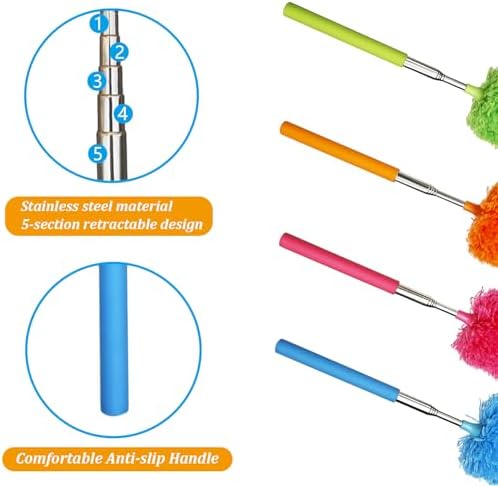 Paquete de 4 Plumero de Microfibra, con Mango Extensible y Cabeza Flexible, Herramienta de Limpieza Lavable para Oficina, Auto, Computadora, Muebles, - imagen 3